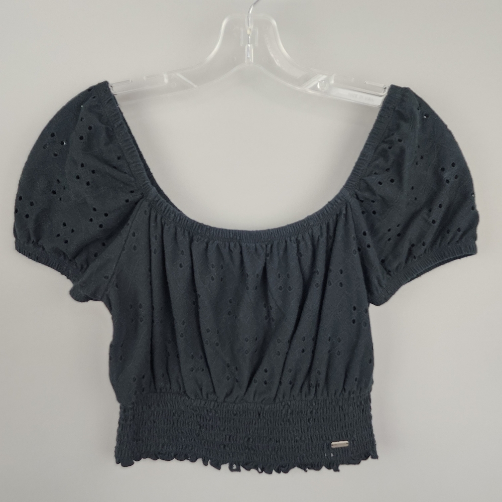 Hollister Black Eyelet Off Shoulder Crop Top Sz Small
